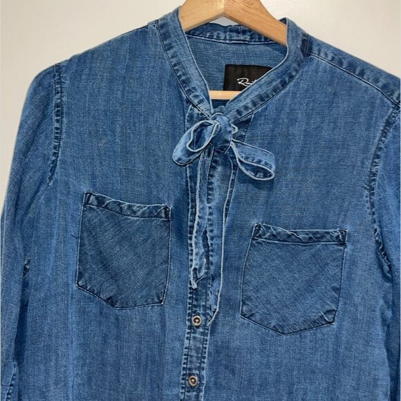 Rails Rosalee Tie-Neck Chambray Shirt Women’s Size XS - Picture 3 of 9